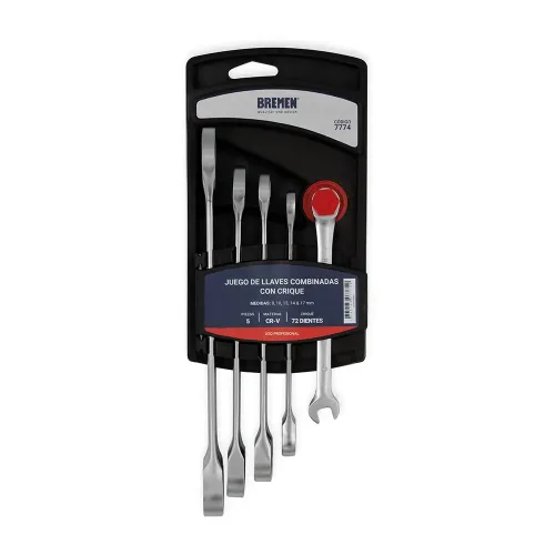 Juego de llaves combinadas con rachet 5 pzs BRE-7774 Bremen