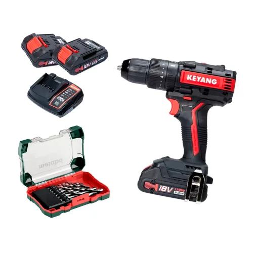 Taladro Percutor a Bateria 18V DM18BL-W Keyang + 2 BATERÍAS Y 1 CARGADOR GRATIS 1 SET DE BROCAS METABO